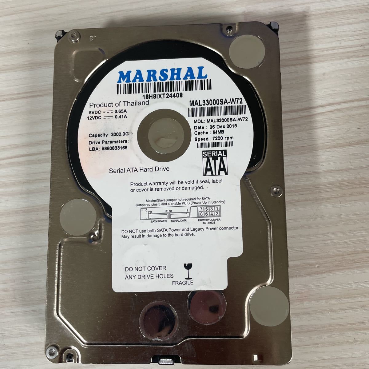 超激得，セール Z198:(動作保証/使用2時間)MARSHAL 3TB HDD 3.5インチ