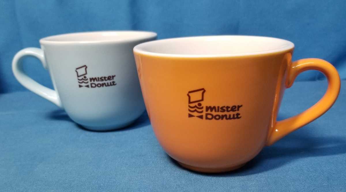 未使用非売品 ミスタードーナツ マグカップ オレンジ ブルー 陶器製