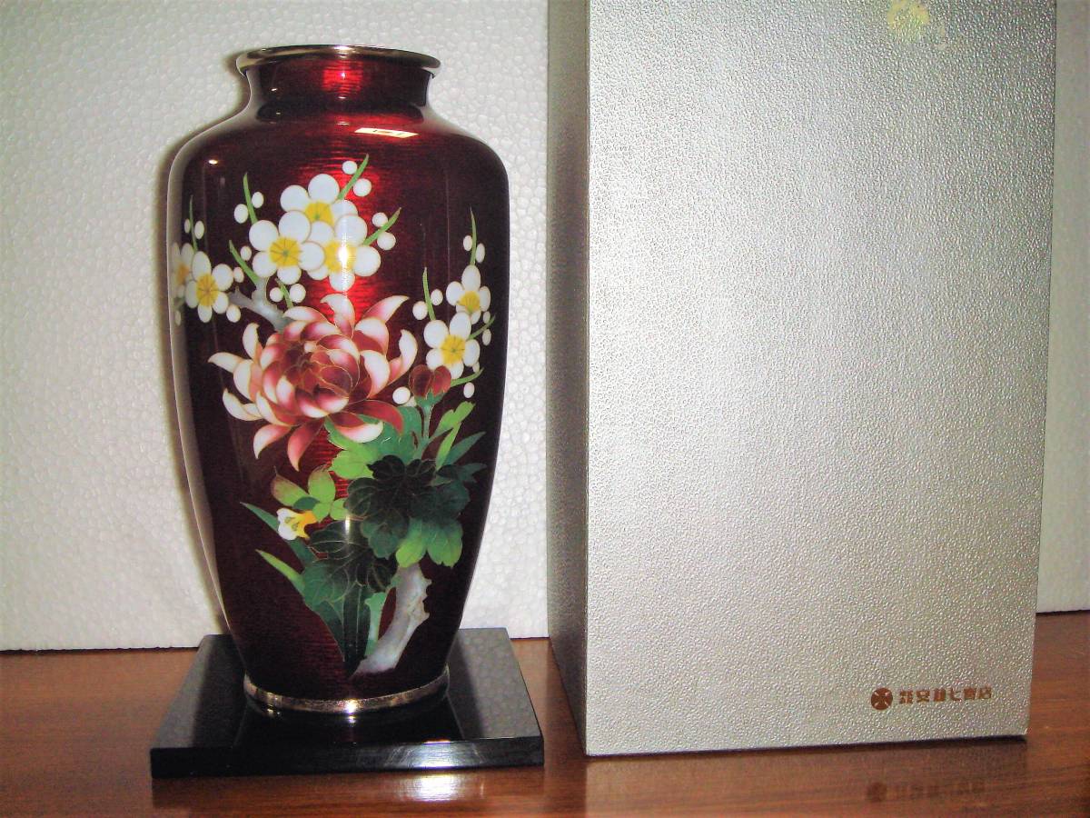 四君子文 七宝焼 花瓶 - 安藤七宝店 純銀刻印 透釉 M R7023 R879