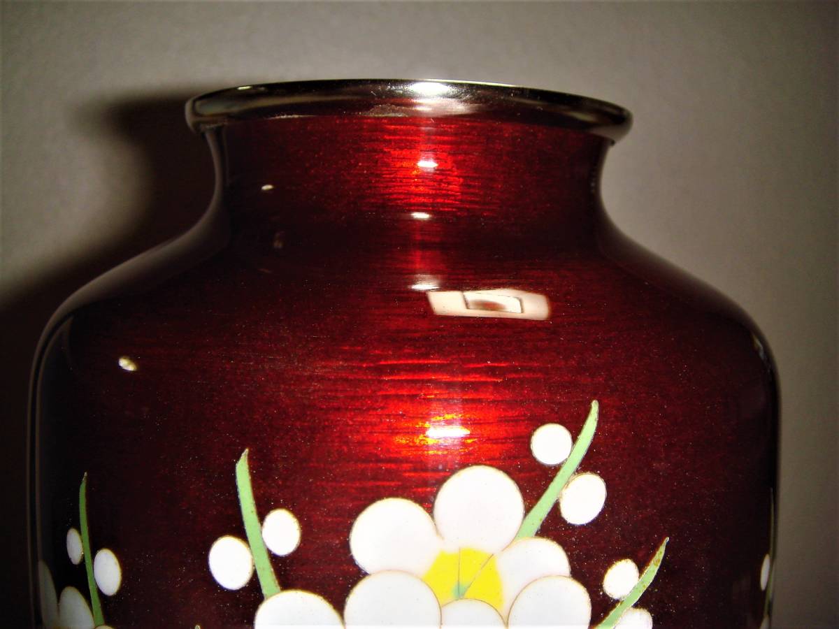 四君子文 七宝焼 花瓶 - 安藤七宝店 純銀刻印 透釉 M R7023 R879 
