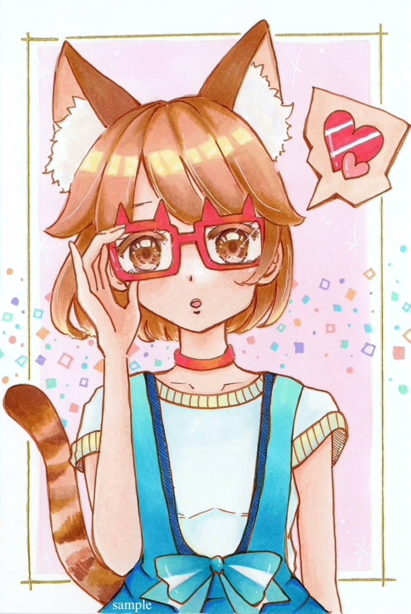 手描きイラスト オリジナル 猫めがね はがき 手描きイラスト 売買されたオークション情報 Yahooの商品情報をアーカイブ公開 オークファン Aucfan Com