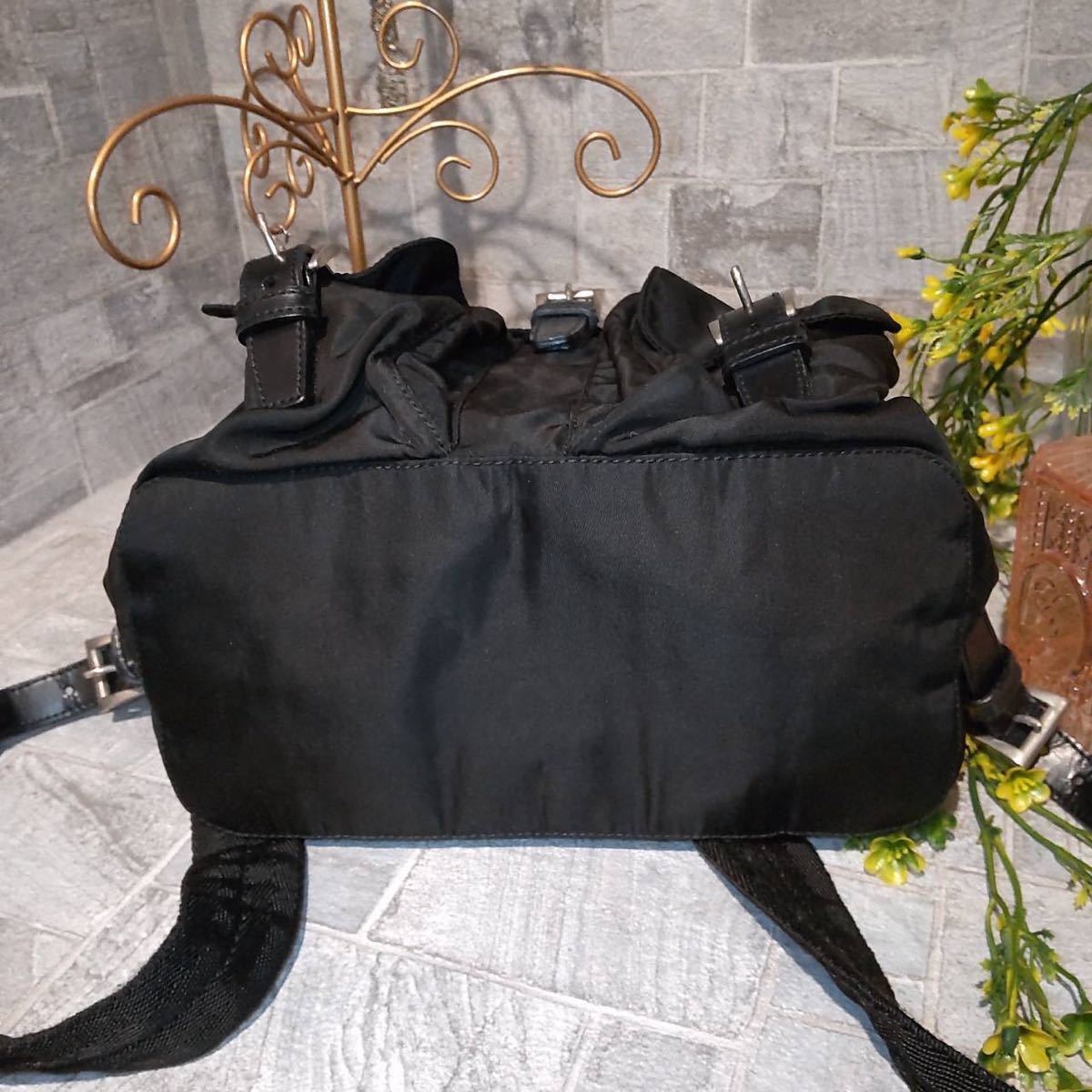 1円【新品同様】PRADA プラダ 本物 リュック ナイロン レザー 黒 