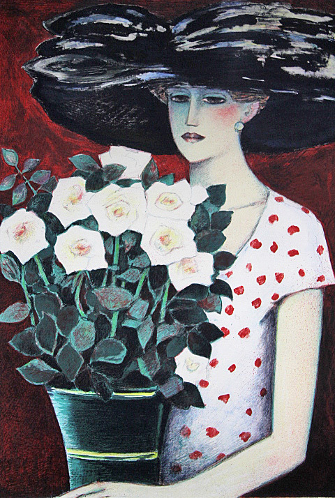 ■カシニョール 【白いバラ】 リトグラフ 直筆サイン エディション有り