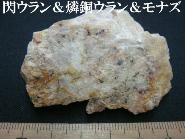 3種共生標本閃ウラン・燐銅ウラン・モナズ石福岡県産国産鉱物