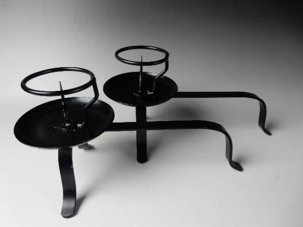 壱□ 茶道具 「手燭」 一対 □ 鉄製 和蝋燭2本付 元箱 鉄製 金属工芸