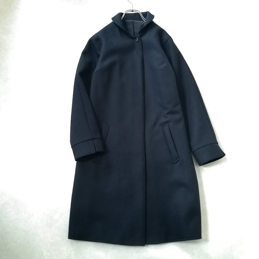 semoh セモー☆上質カシミヤブレンド 大人可愛いチビ丸襟ステンカラーコート　オンオフ問わず　ブラック　黒