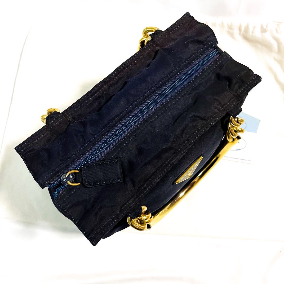 □ 1円 □ 美品 PRADA プラダ 三角プレート ナイロン ゴールド メタル