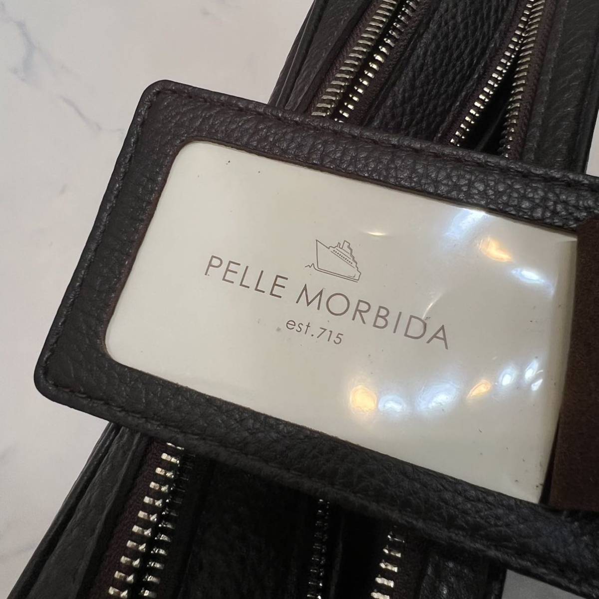 未使用 PELLE MORBIDA ペッレ モルビダ シュリンクレザー セカンドバッグ 牛革 レザー クラッチバッグ ブラウン 茶 本革 メンズ MORBIDA PELLE ペッレモルビダ ショルダーバッグ 袋付き オレンジ