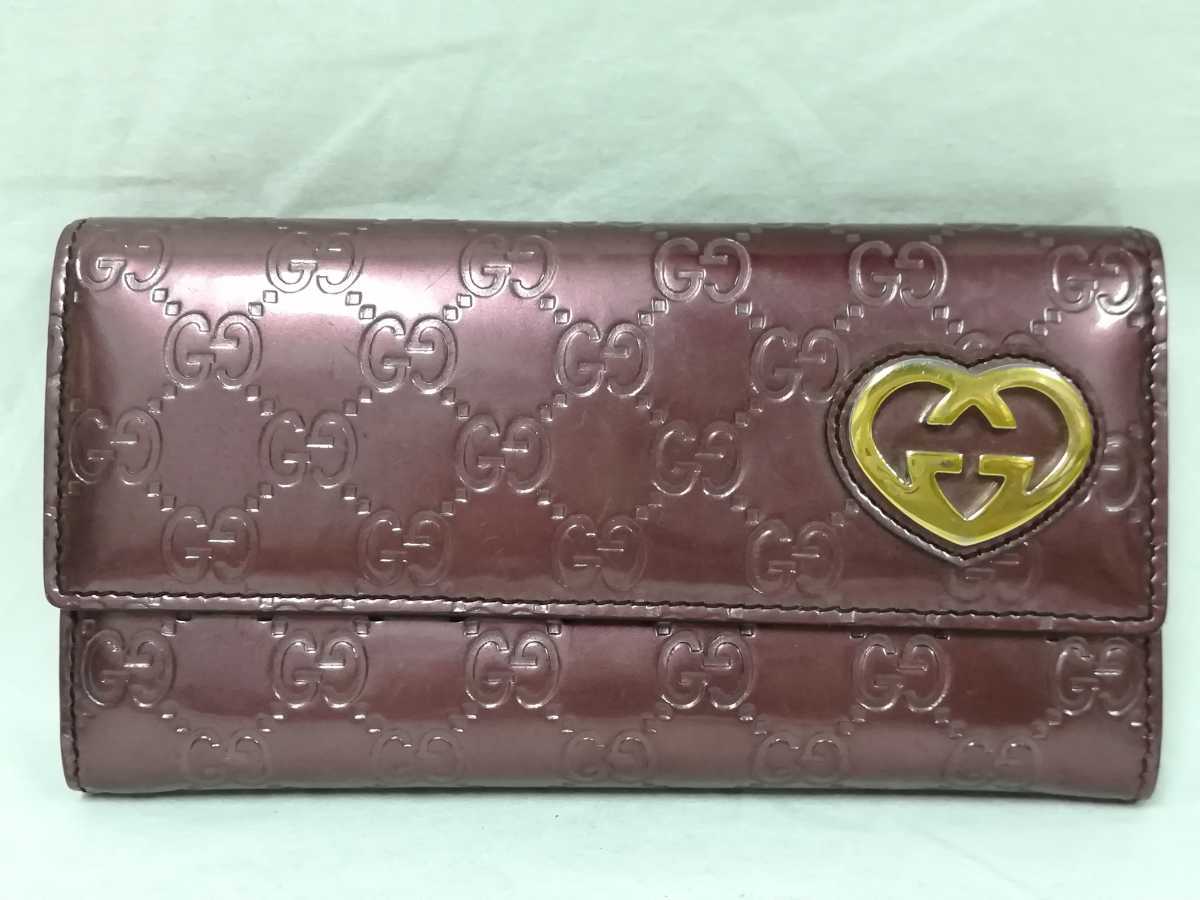 定番，豊富な GUCCI グッチ 長財布 シマライン エナメル ハート GG柄 ボルドー 財布 130(女性用財布)｜売買されたオークション情報、yahooの商品情報をアーカイブ公開 - オークファン 服飾小物