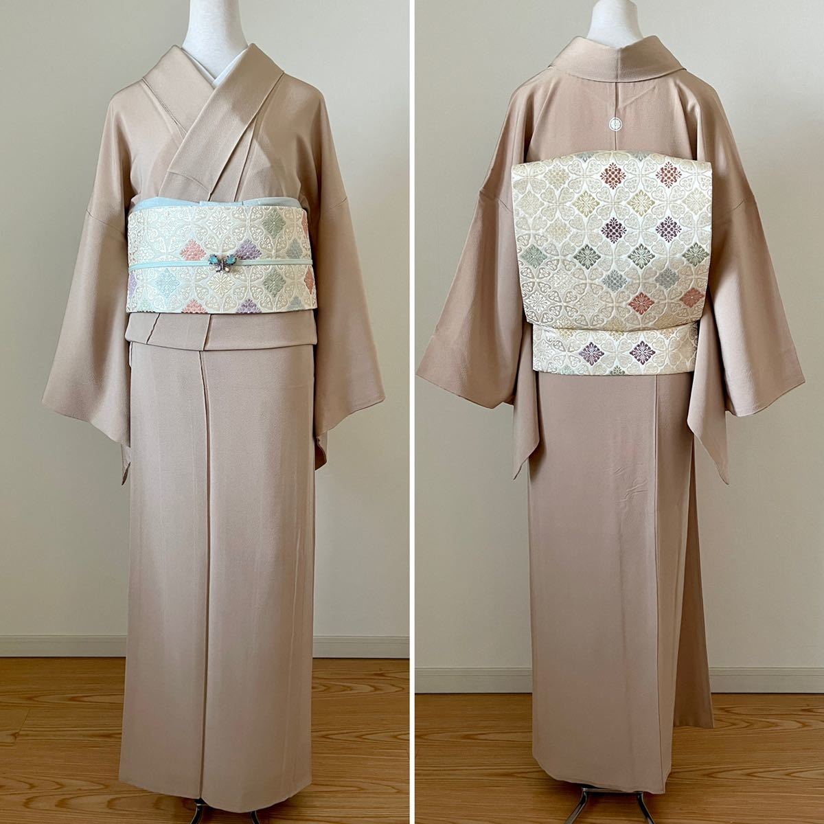 正絹 帯締め M お茶 7色 選べる L 袷 | セット 7点 色無地 MORI（ハナエモリ） HANAE 平組 無地！シンプル！まわた紬の名古屋帯でスッキリシンプルな着物コーデ