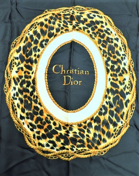 O029] クリスチャンディオール Christian Dior ヒョウ柄 シルク 絹100