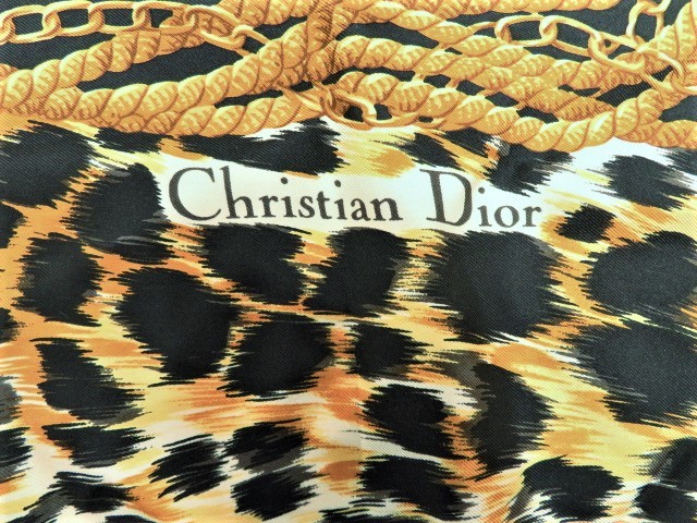 O029] クリスチャンディオール Christian Dior ヒョウ柄 シルク 絹100