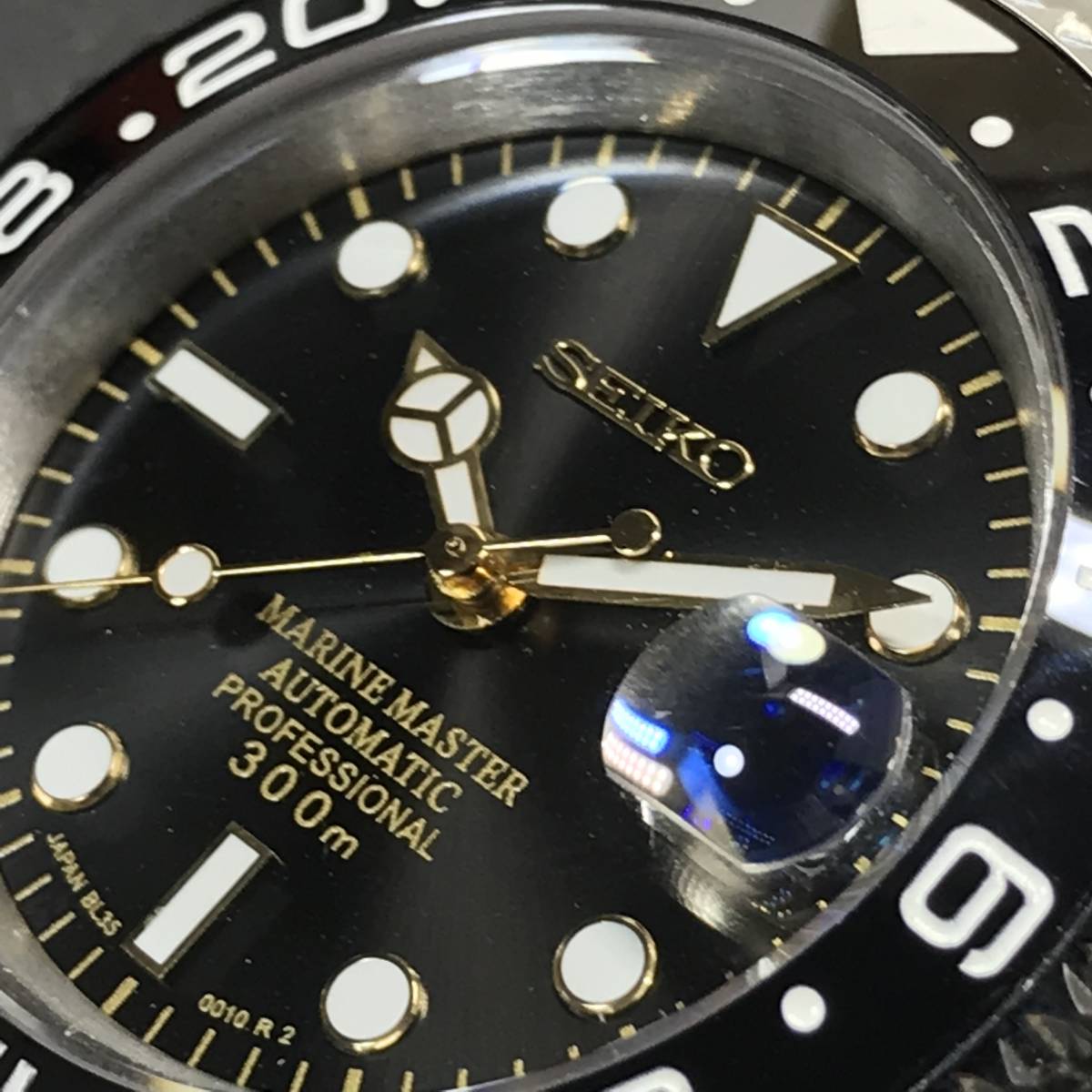SEIKO MOD NH35 ブラックGMT ブラック ゴールドインデックス ゴールド 