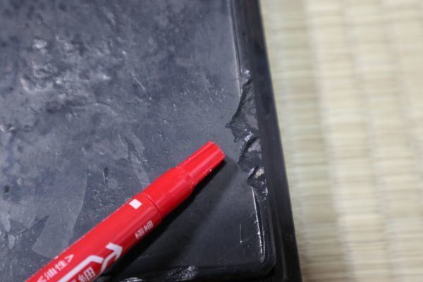 ☆古硯 端渓 魚脳凍 唐木箱 欠け有 書道具 中国 書道具