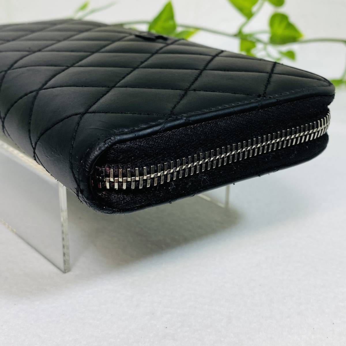 極美品〕CHANEL シャネル マトラッセ レザー ラウンドファスナー 黒 桃