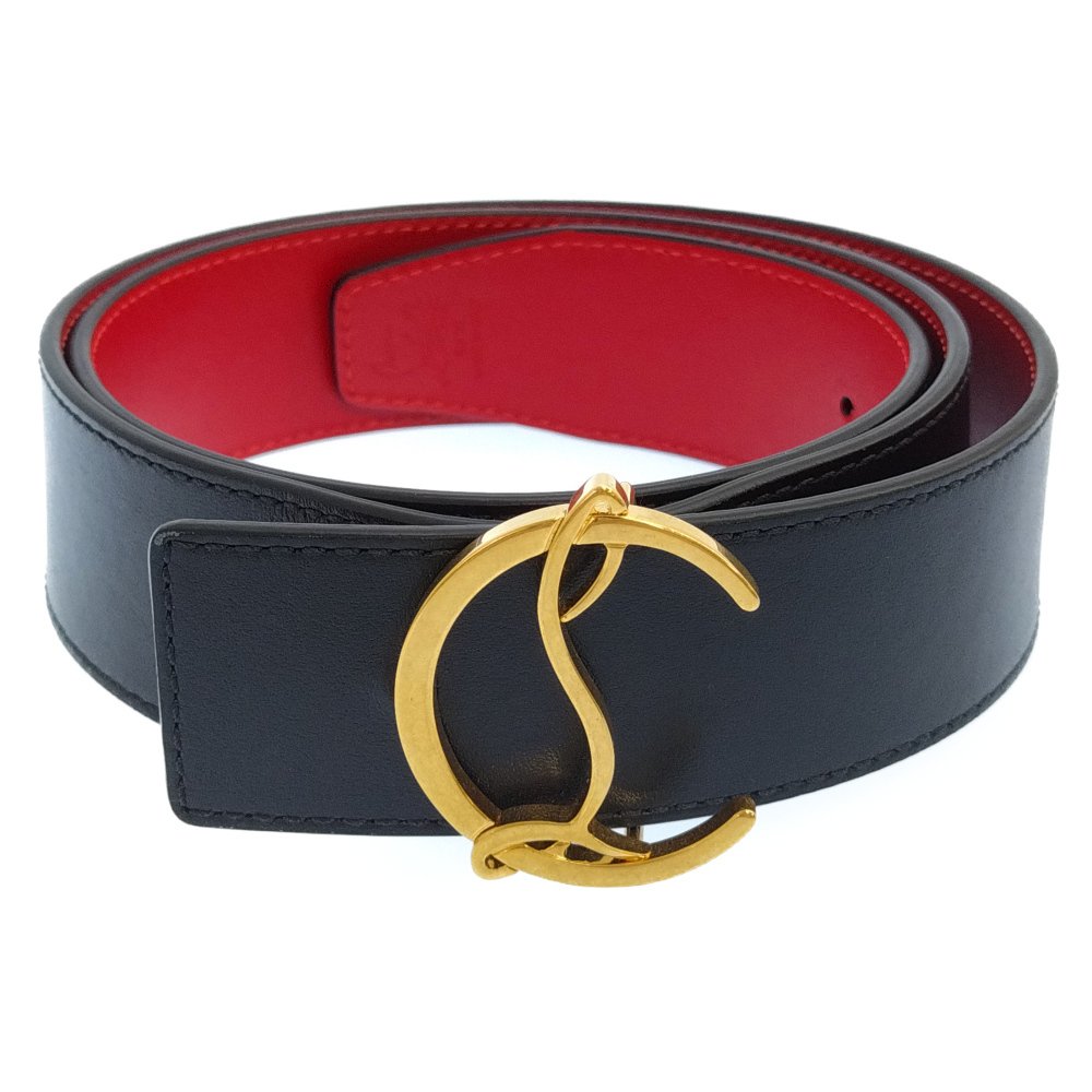 ベルト Christian Louboutin クリスチャンルブタン メンズ CL ロゴ クリスチャン ブラック クロコ型押し エナメルレザー Logo Belt - Rui ボディ