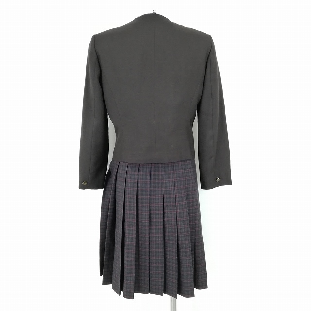1円 ジャケット チェックスカート リボン 等 上下4点セット 指定 M 冬物 長袖 女子 学生服 香寺高校 茶 制服 中古 ランクC NA6420