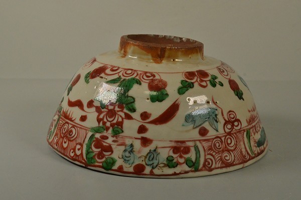 定番，HOT 【道XA27】明時代 呉須赤絵 花鳥文 菓子鉢 小林文泰所蔵貼紙