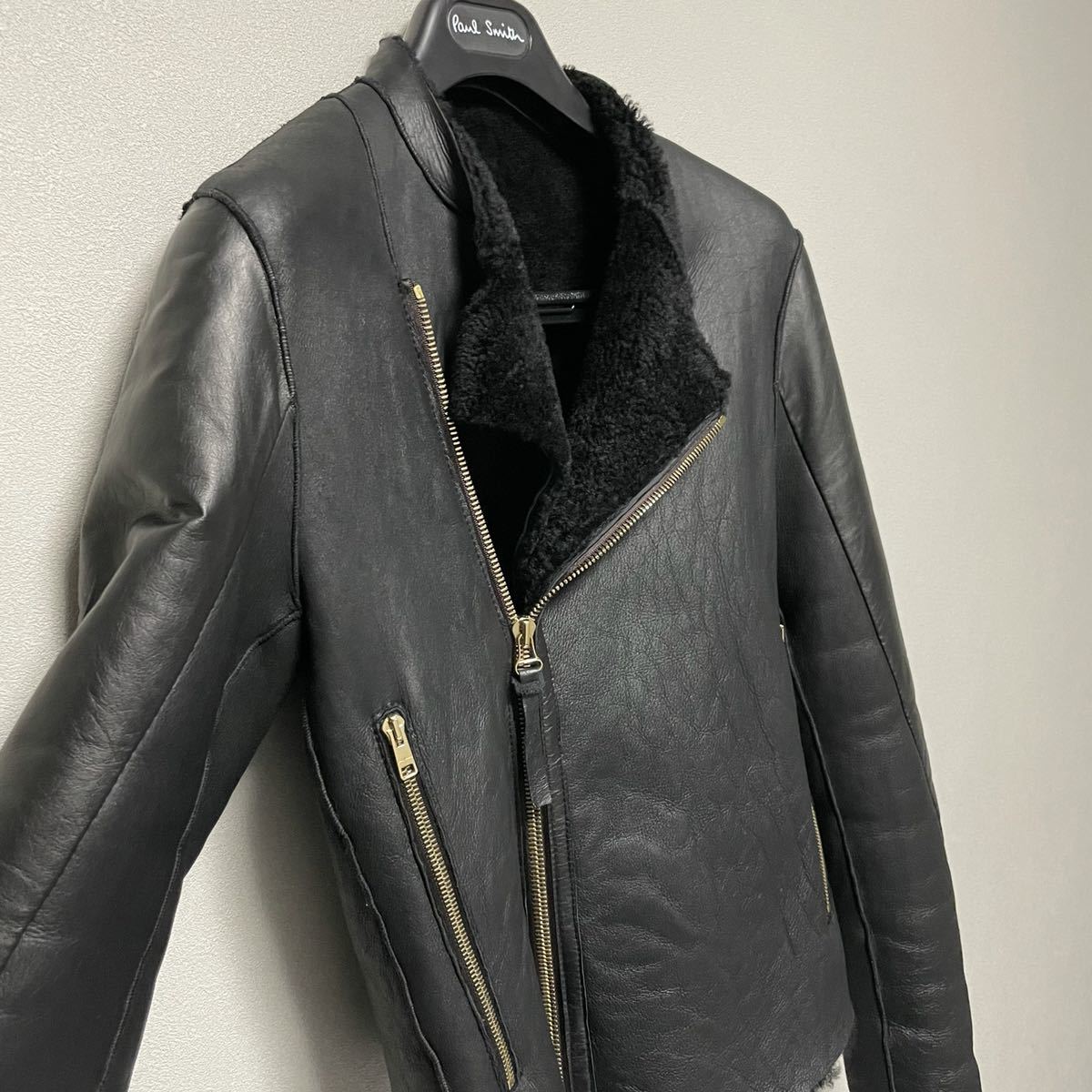 超希少】ポールスミス 12FW リアルムートンライダース ブラック S  