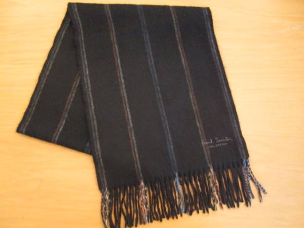 T1275☆ポールスミス　黒ストライプ柄 マフラー　送料無料