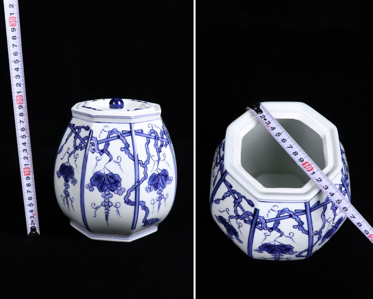 A※ 染付 ぶどう棚 皆具 茶道具 葡萄棚 青花 骨董 古玩 古美術品 古道具