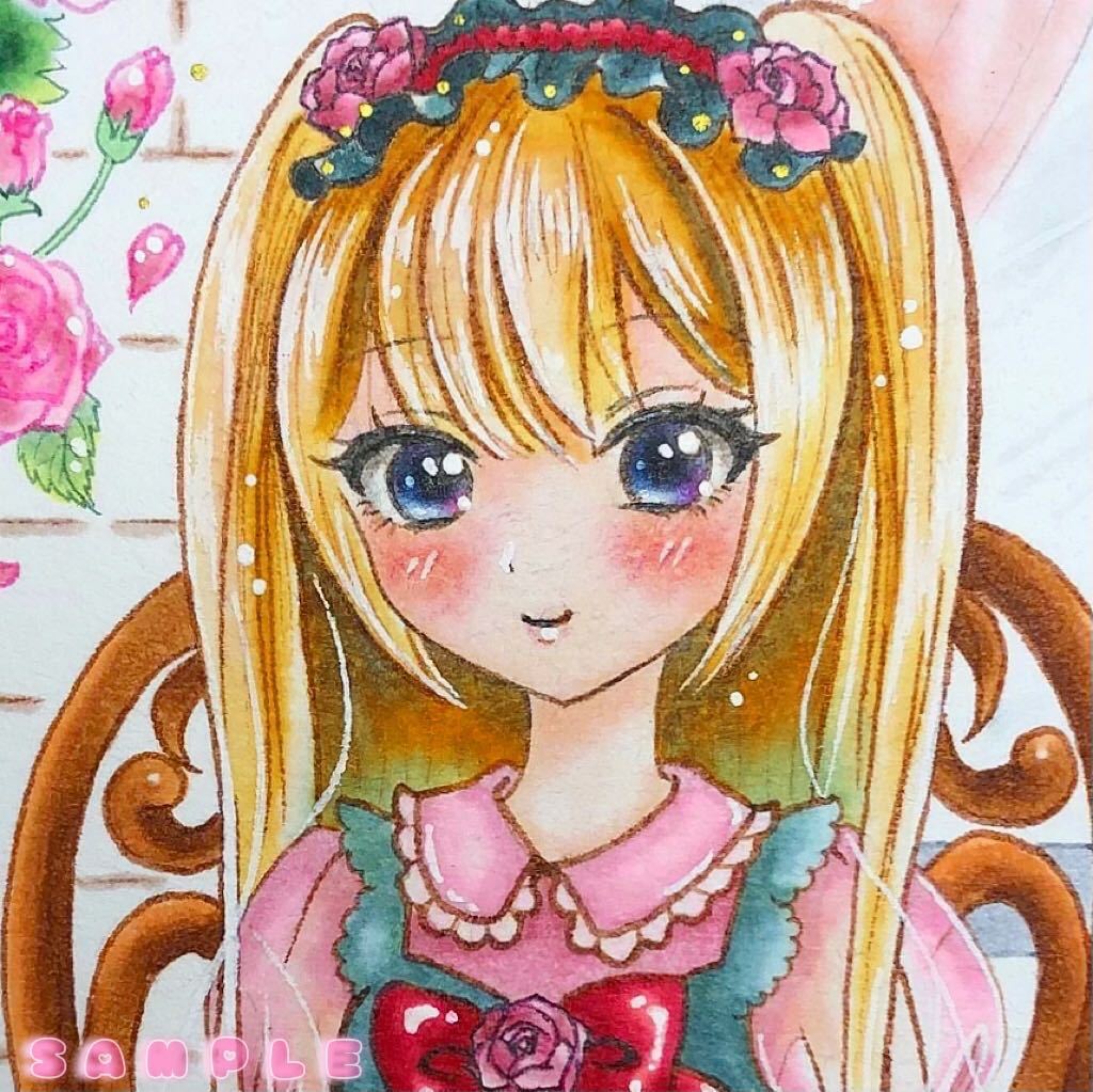 手描きイラスト 創作 大色紙 Rosecafe 待ってるね オリジナル 薔薇 乙女 ロリィタ 金髪 ツインテール うさぎ 手描きイラスト 売買されたオークション情報 Yahooの商品情報をアーカイブ公開 オークファン Aucfan Com