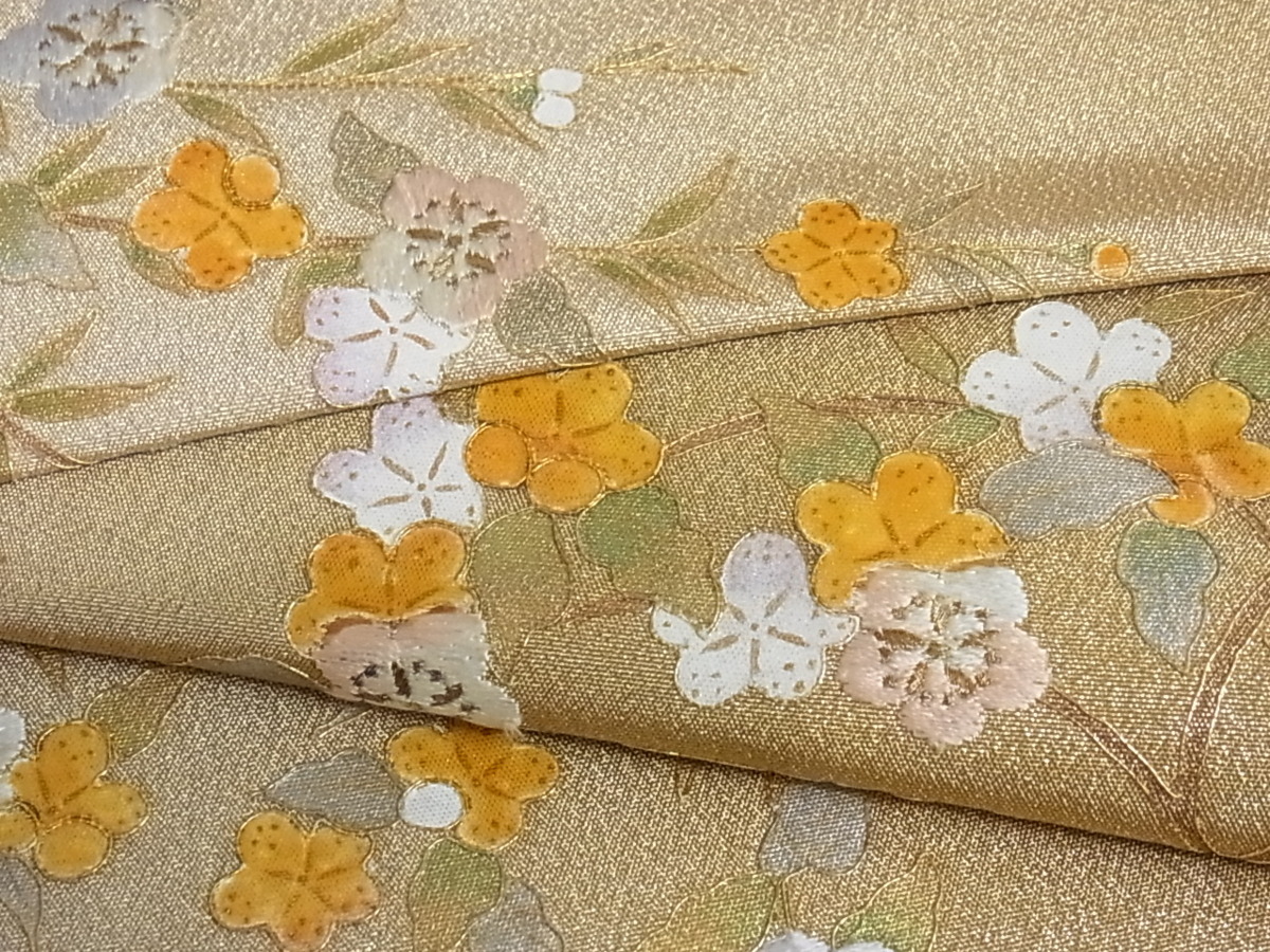 着物屋こころ 綴れ 太鼓柄袋帯 駒刺繍 枝垂れ梅文 金銀彩 正絹 逸品