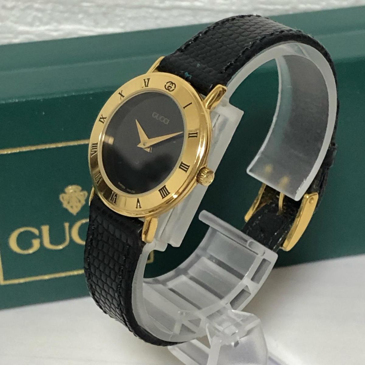 GUCCI グッチ 3000.2M QZ ブラック文字盤 QZ レディース腕時計 GUCCI 