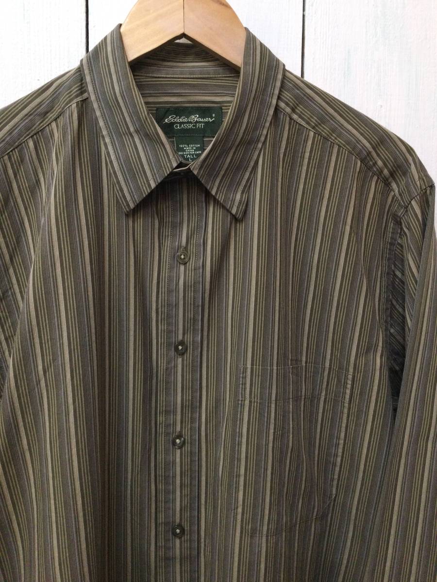 Eddie Bauer エディーバウアー ストライプシャツ ワイシャツ コットン長袖シャツ メンズl Xl 大きめ カーキ系 良品綺麗 Lサイズ 売買されたオークション情報 Yahooの商品情報をアーカイブ公開 オークファン Aucfan Com