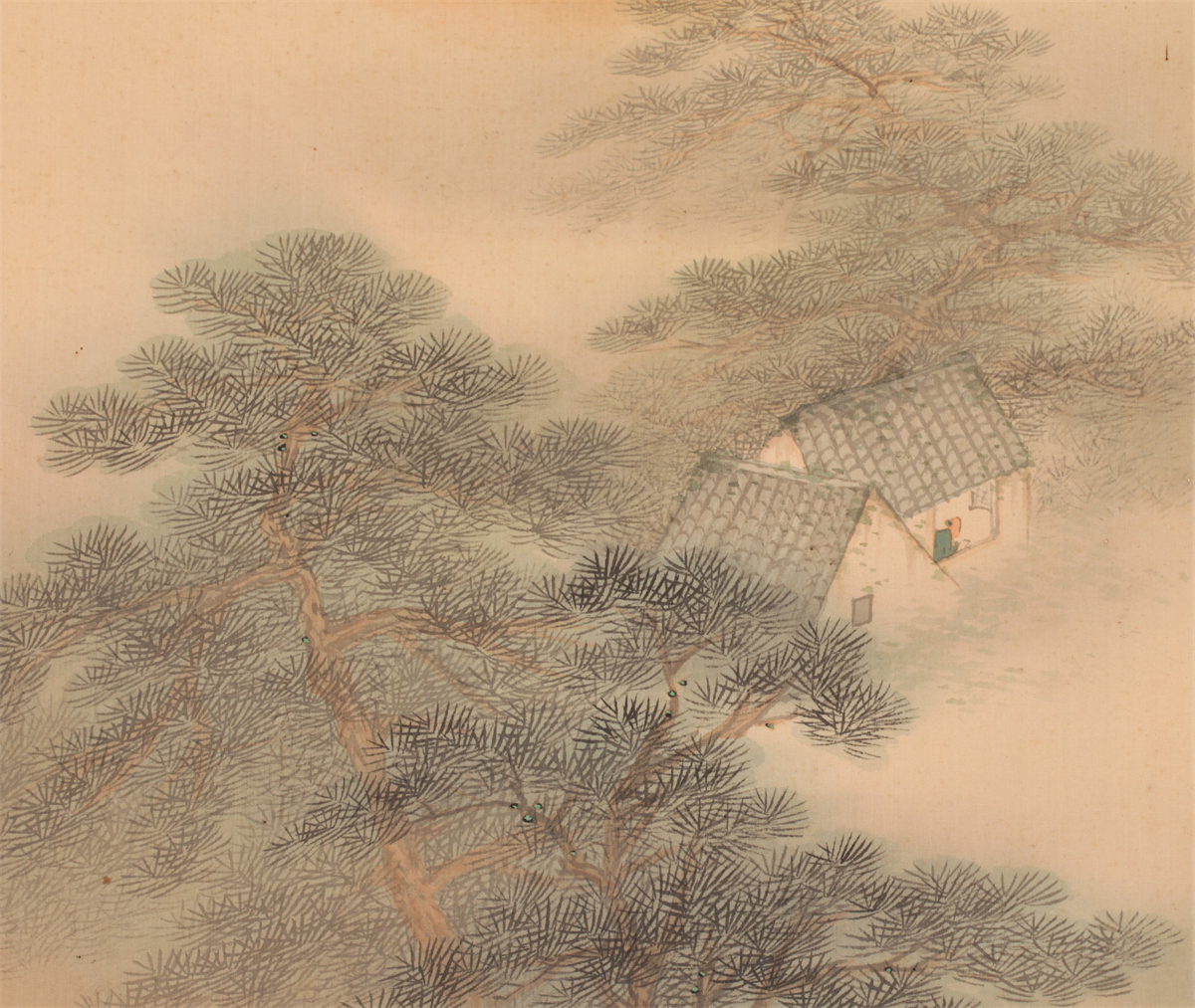 真作赤松雲嶺⁄山亭時鳥図⁄青緑山水人物図⁄掛軸☆宝船☆AB-584