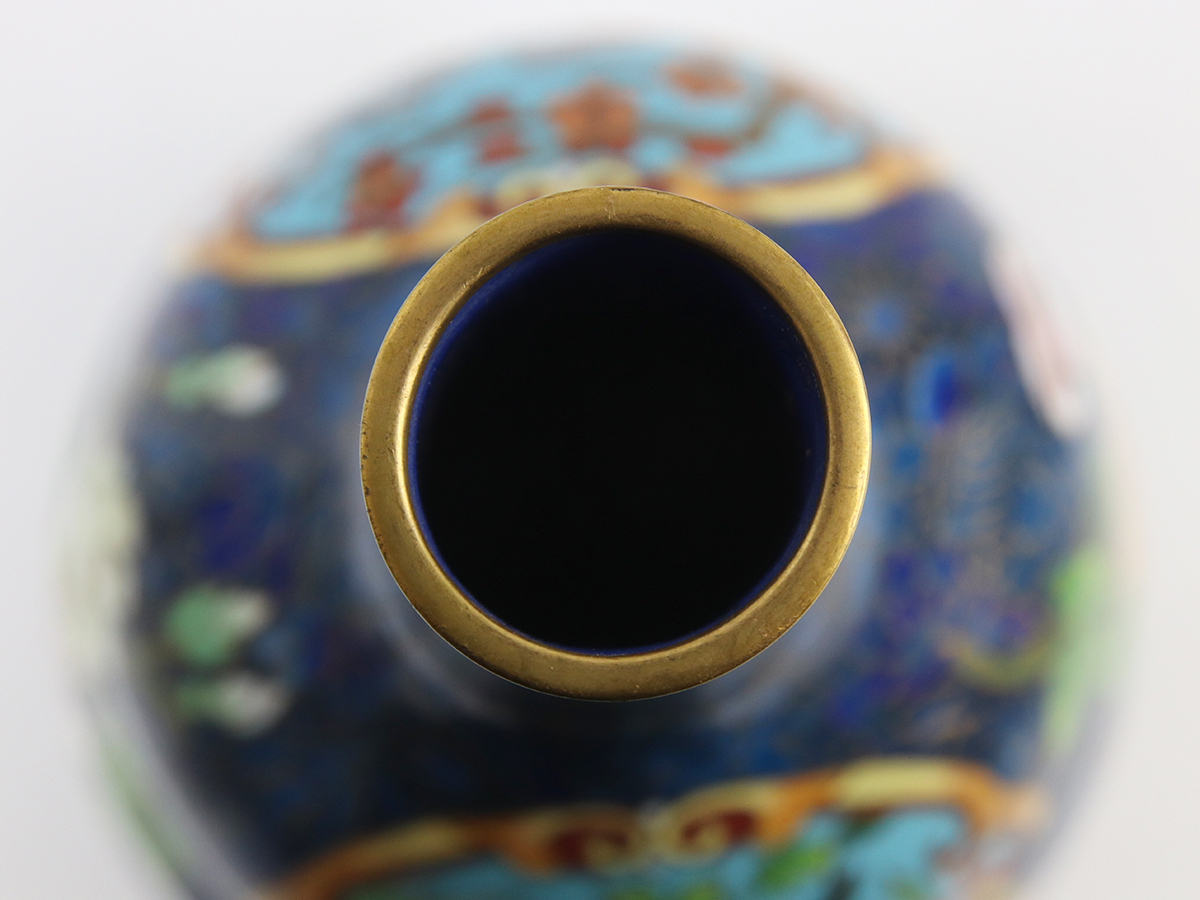 有線七宝 花瓶 胎銅 楓樹上鷹図 鷹に青紅葉図 花鳥風月図 一対 ペア 