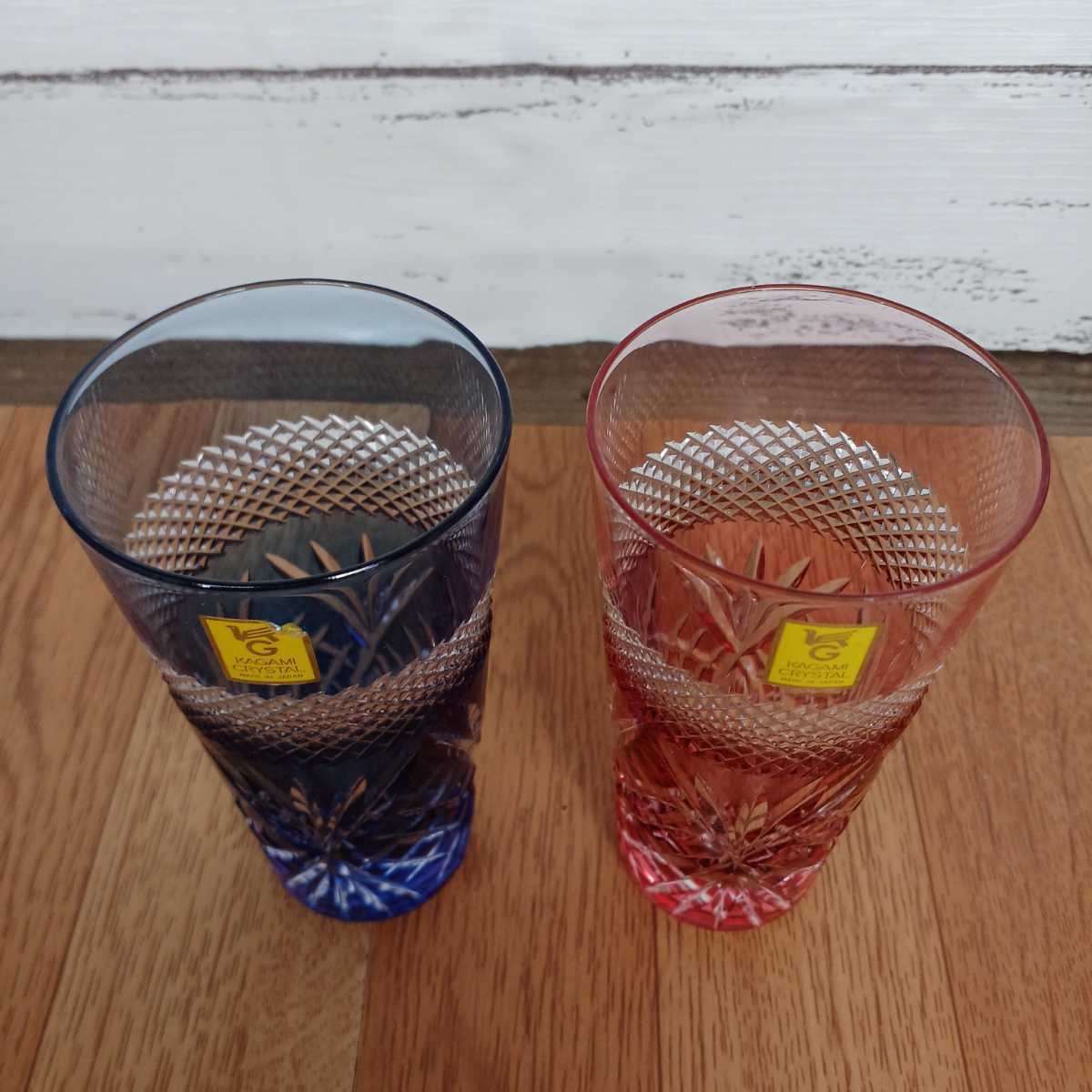 新品未使用 KAGAMI CRYSTAL【 カガミクリスタル 江戸切子 ペア　ロックグラス】口直径約5.5cm 高さ約10cm 底直径3.6cm