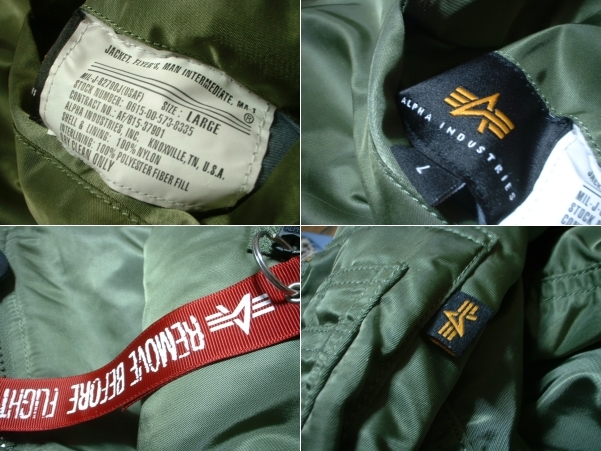 ALPHA INDUSTRIES.グリーンMA-1フライトジャケットJ-SPEC美品L正規 