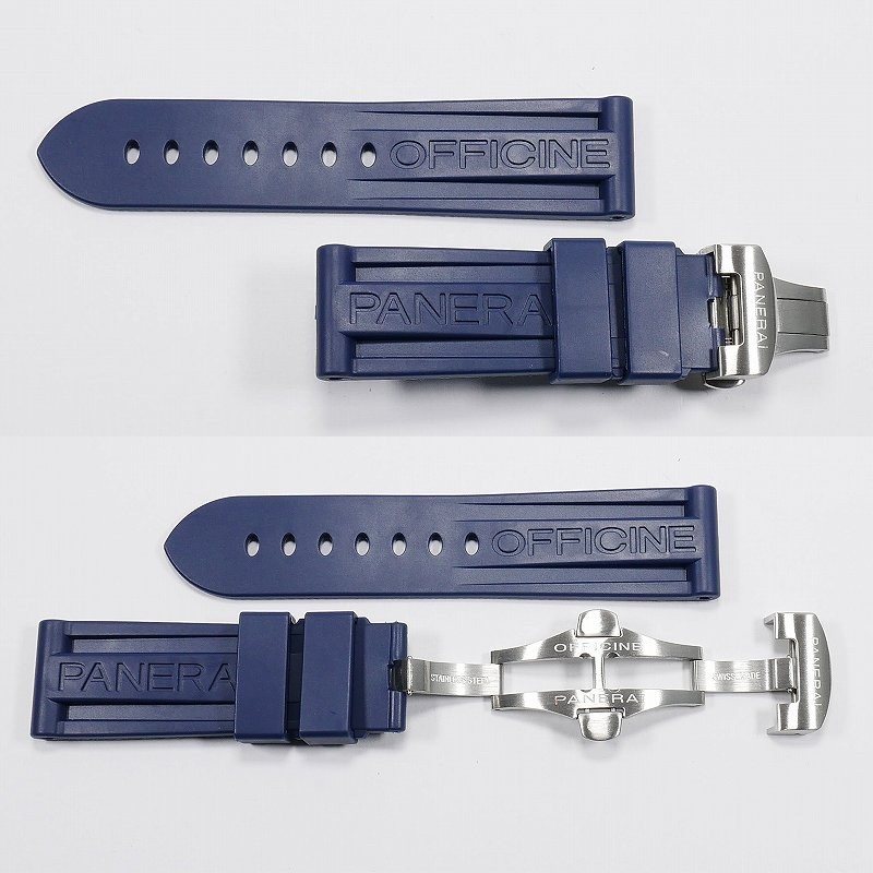 パネライ/PANERAI用 互換ラバーベルト 24mm Dバックル付き ネイビー