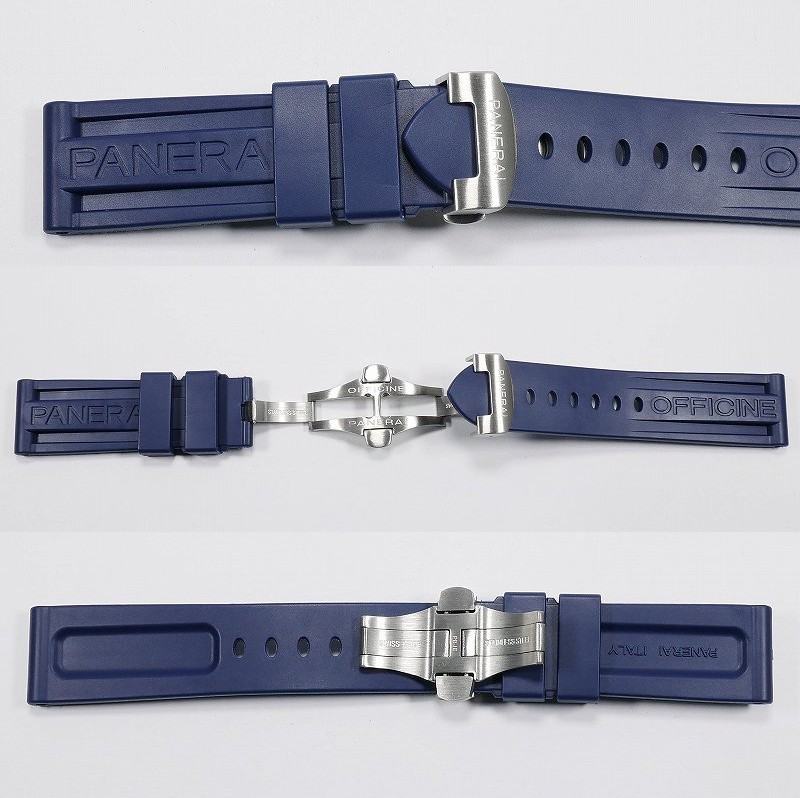 パネライ/PANERAI用 互換ラバーベルト 24mm Dバックル付き ネイビー
