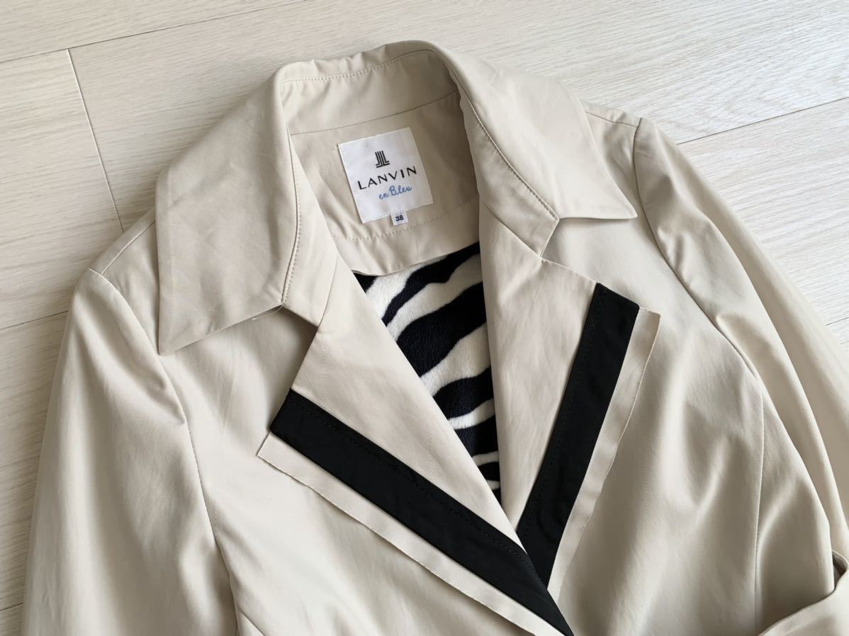 美品 LANVIN en Bleu ランバン ライナー付き スプリング ベルテッド  