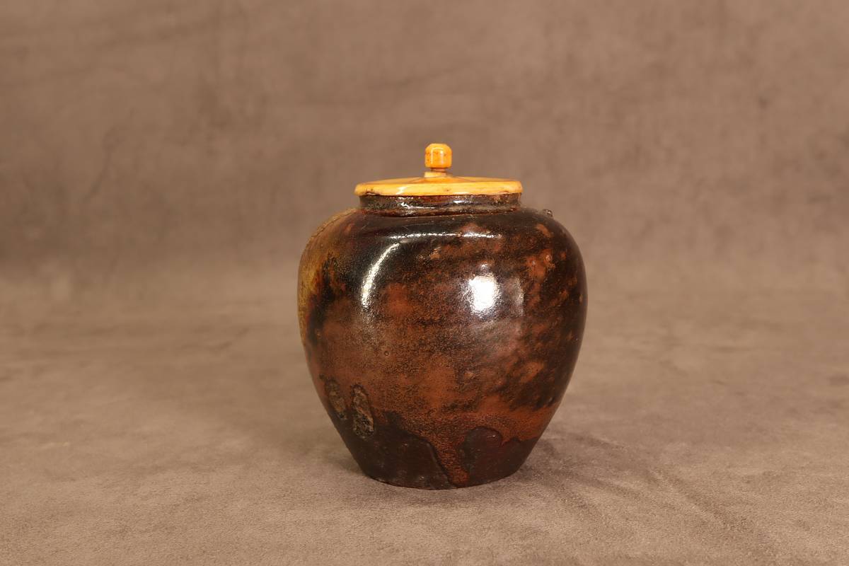 時代【 古瀬戸 】茶入 ◇ 挽家入 ◇ 御仕覆付 ◇ 茶碗 茶道具 菓子器