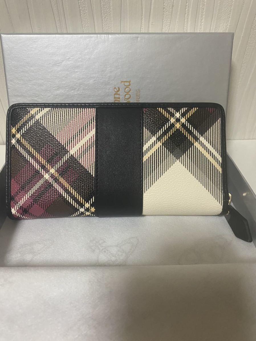 ★新品★ヴィヴィアンウエストウッド 長財布 チェック柄 ラウンドファスナー 黒 Vivienne Westwood ヴィヴィアンウエストウッド 長財布 ラウンド
