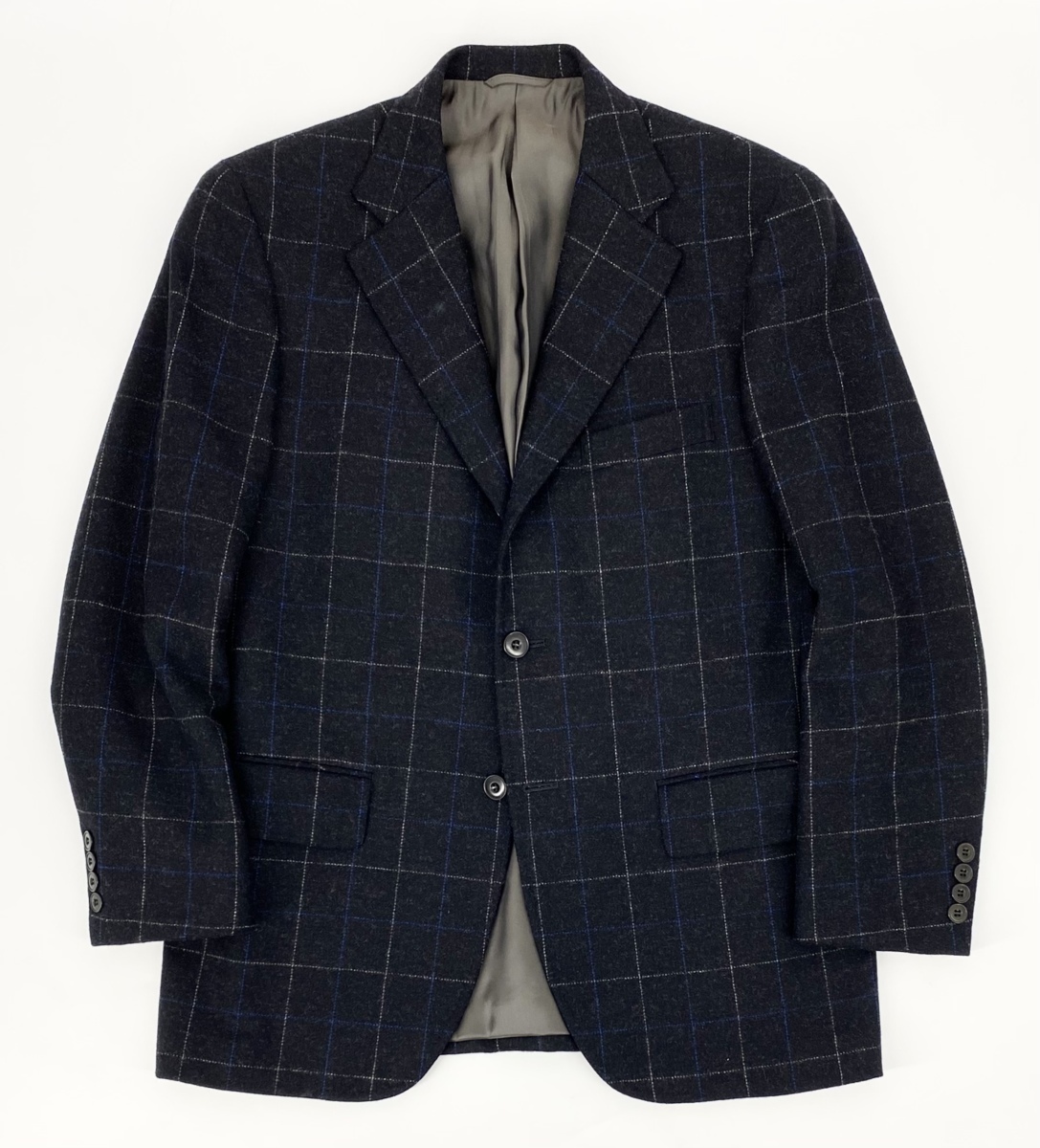 NEWYORKER ウィンドウペン チェック柄 アルパカ ウール ツイード 段返り 3B ジャケット ブレザー 秋冬向け YA5 M位 ダークグレー 日本製