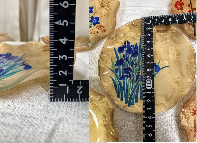 尾形光琳 光琳絵皿 金彩色絵 梅 紅葉 菊 菖蒲 桔梗紋 フリルガラス皿