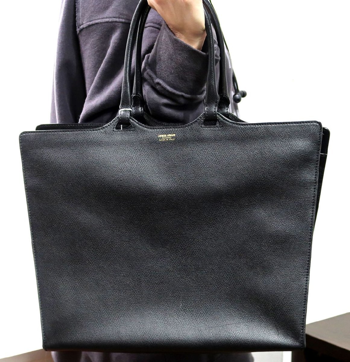 1円スタート 美品 ジョルジオアルマーニ GIORGIO ARMANI トートバッグ ブリーフケース 書類バッグ レザー ブラック