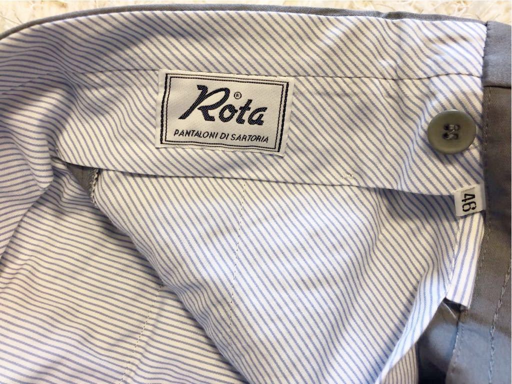 ロータ ノープリーツ ウールパンツ 0 Rota x ヴァージンウール トロピカル SALE40ROTA イタリア製 rota（素材（生地・毛糸）綿・コットン）（メンズ [秋冬] 美品 正規品 ブラウン025 グレー×イエローウィンドペーン