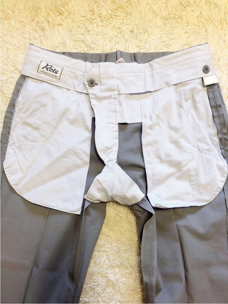 ロータ ノープリーツ ウールパンツ 0 Rota x ヴァージンウール トロピカル SALE40ROTA イタリア製 rota（素材（生地・毛糸）綿・コットン）（メンズ [秋冬] 美品 正規品 ブラウン025 グレー×イエローウィンドペーン