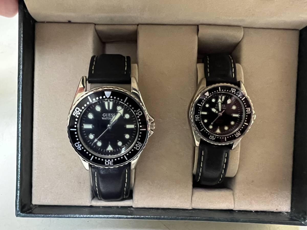 GUESS ゲス WATERPRO ペアウォッチ クォーツ メタルバンド 腕時計 箱付 