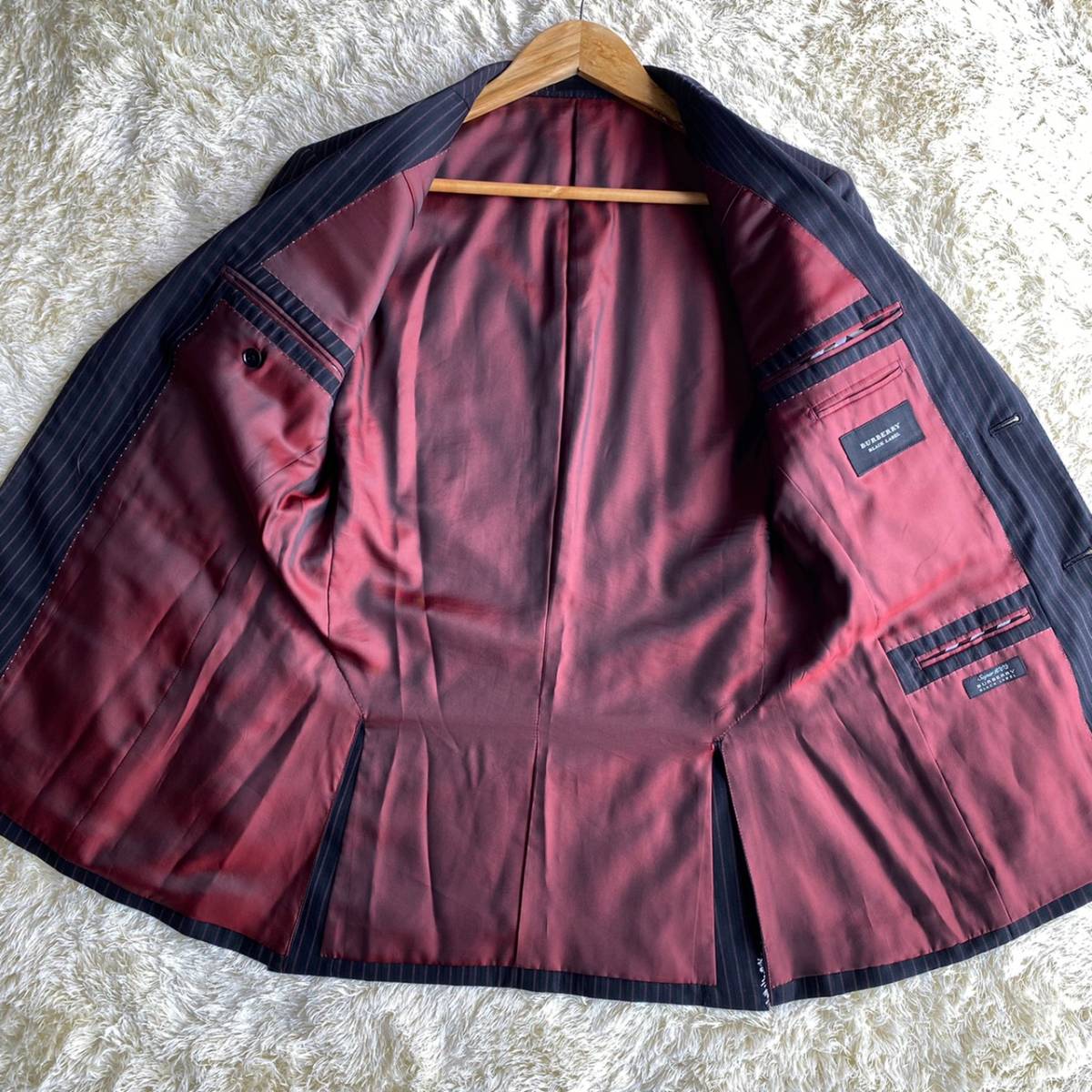 美品 バーバリーブラックレーベル ストライプ 裏地チェック テーラードジャケット 中古・古着通販】BURBERRY BLACK LABEL (バーバリーブラックレーベル