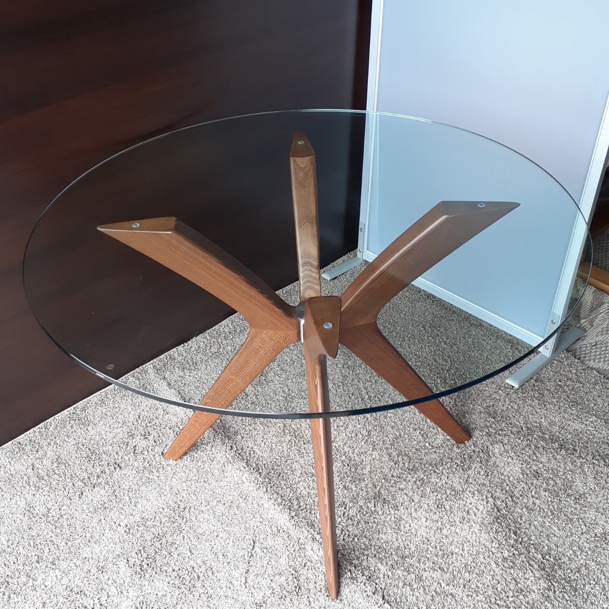 引取り限定】ガラスダイニングテーブル 丸 円形 2人用