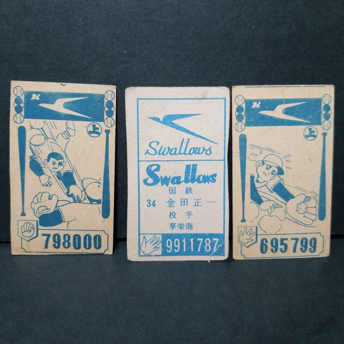 昭和 野球 めんこ 面子 メンコ 1959年 国鉄スワローズ 金田正一 3枚 