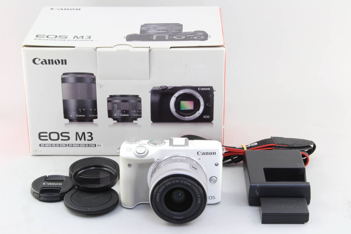 A+ (美品) Canon キャノン EOS M3 ホワイト EF-M 15-45mm 元箱 初期不良