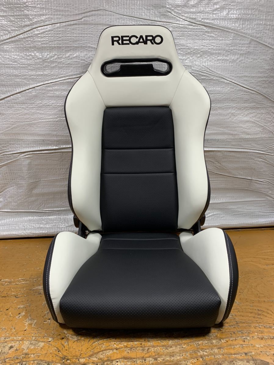 34.35.レカロ RECARO 2脚セット SR-3 黒×白フェイクレザー張り替え 