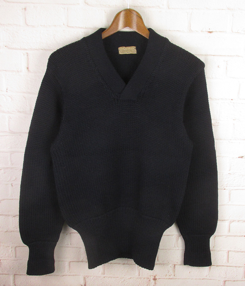 LFW14703 ビンテージ 1940's ローゲージ Vネック ニット ネイビー系